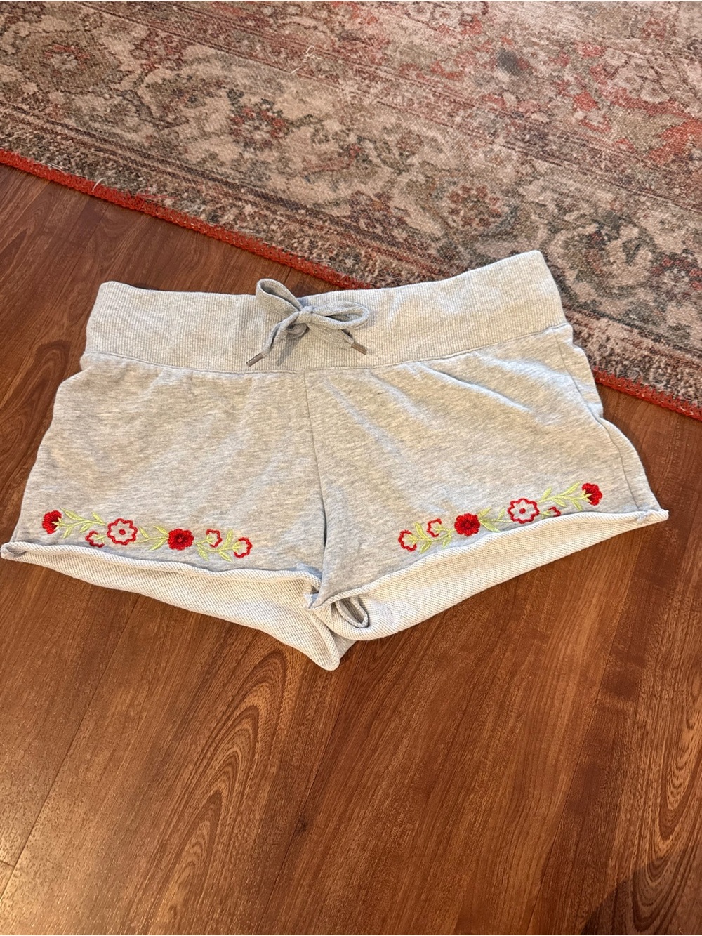Gray Floral-Embroidered Women’s Lounge Shorts